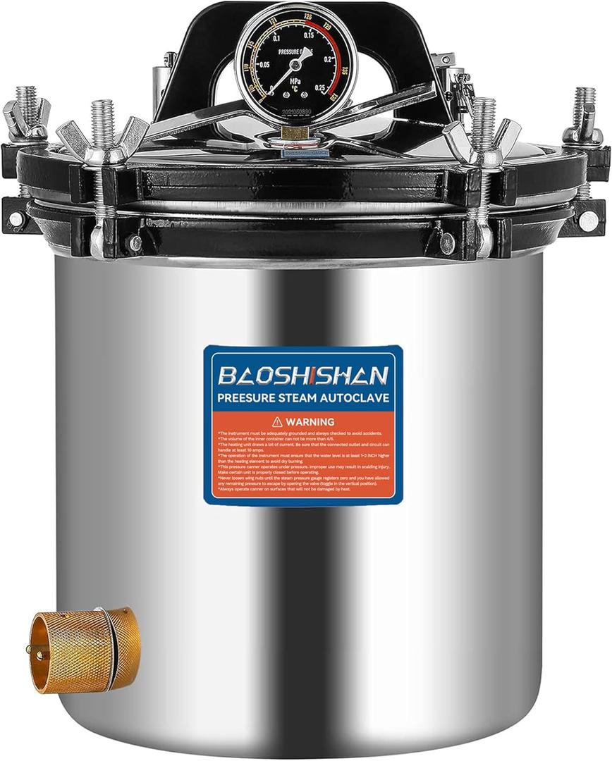 BAOSHISHAN 18L Steam Autoclave 19 QT Stainless Steel Portable Pressure Autoclave 1KW 110V