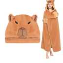 CozziPals Capybara Wearable Plush Blanket Hoodie for Women & Kids, Premium Soft Thick Sherpa & Fleece for Ultra Warmth, Throw Wrap with Giant Hood, Easy Movement, Capybara Gifts for Adults, Oversized