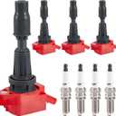 CarBole 4 Pack Ignition Coil UF764 & Spark Plugs 93175, Compatible with Genesis G70 G80 G90, Hyundai Sonata Santa Fe Sport Tucson, Kia Optima Sorento Replacement GN10730 C988 E1264 IC871