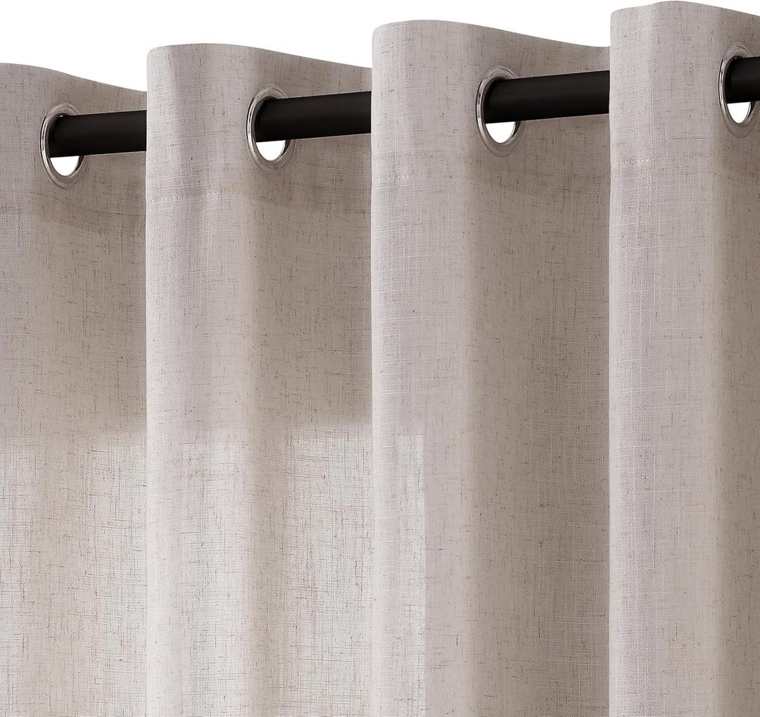 Oatmeal Linen Curtains 90 Inch Length 2 Panels for Living Room Bedroom, Light Filtering Sheer Curtains 90 Inches, Elegant Modern Grommet Semi Sheer Soft Privacy Drapes