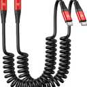 USB C Cable 3ft 2Pack USB C to USB C Charger Cable for Car, Coiled Type C Fast Charging Cable for iPhone 16/15/Plus/Pro/Pro Max/MacBook Pro 2020/iPad Pro 2020/iPad Air 4/Samsung Galaxy S23-Red