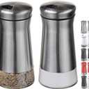 Salt and Pepper Shakers Set with Adjustable Pour Holes by CHEFVANTAGE - Stainless Steel