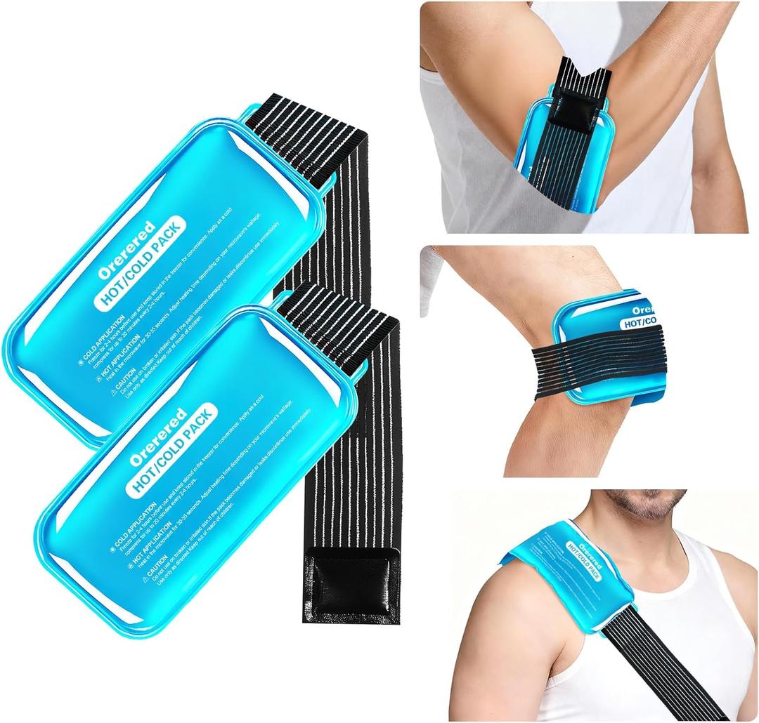 Ice Packs for Injuries Reusable, 2 Packs Hot & Cold Gel Ice Packs with Adjustable Strap, Alleviate Joint and Muscle Pain, Flexible Therapy on Shoulder, Knee, Arms, Legs Medium 10"x5" (Blue)