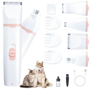 KIKETECH Quiet Dog Grooming Clippers - 4 in 1 Professional Dog Hair Clippers for Small Cats Dogs Pets, Rechargeable Cordless Pet Trimmer for Grooming, PinkRose