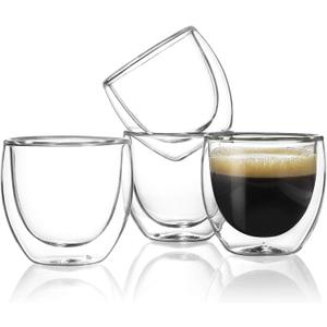 Sweese Espresso Cups Set of 4, Double Walled Glass Coffee Cups 4 Ounce, Insulated Espresso Shot Glass Cups for Espresso Accessories, Clear Glass Espresso Cups Suit for Espresso Machine