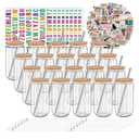 16 oz Clear Plastic Cups Reusable with Bamboo Lids and Straws & DIY Sticker, 20Pack Acrylic Mason Jars Iced Coffee Drinking Glasses Cup for Park Picnic, Poolside, Party Giveaways