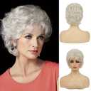Short Curly White Wigs for Women Fluffy Natural Looking Synthetic Hair Daily Wigs for Old Ladies