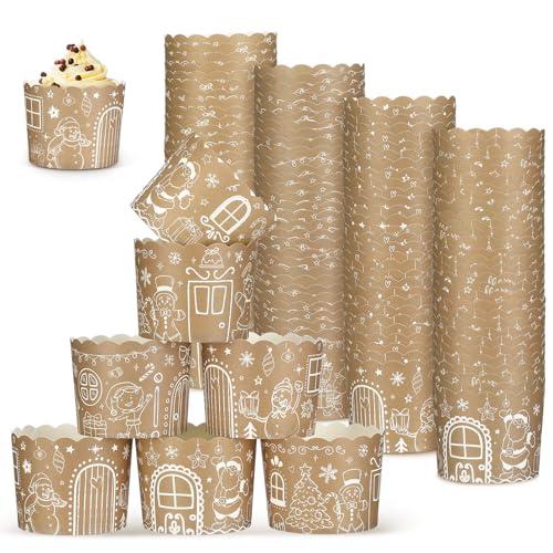 Chengu 120 Pcs Christmas Baking Cups Gingerbread Man Muffin Cup Merry Christmas Santa Claus Snowmen Paper Cupcake Dessert Candy Nut Cake Wrappers for Xmas Festival Party Supplies Decorations, 4 Style