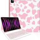 TopPerfekt Keyboard Case for iPad Pro 12.9" 6th/5th/4th/3rd Gen (2022/2021/2020/2018), Magnetically Absorbent, Auto Sleep/Wake,Support 2nd Gen Pencil Wireless Charge, with Pencil Holder - Pink Cow