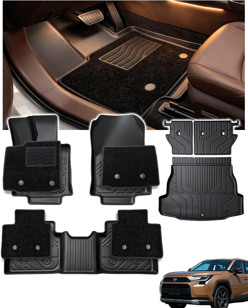 Floor Mats for 2026 Toyota RAV4 Plug in Hybrid (Suitable for PHEV), Cargo Mat and Backrest Mats, Dual Layers Custom Fit TPE All Weather 2026 RAV4 Floor Mats Full Set, 2026 RAV4 PHEV Accessories