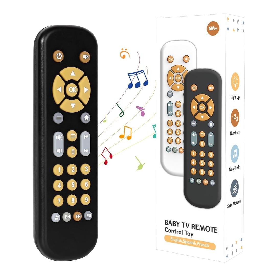 Orzbow Baby Remote Control Toy for 6 Months+ with Music, TV Remote Toy with Realistic Light and Sound - English, French and Spanish for Infant Play - BPA Free, Black
