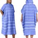 1pcs Cotton Turkish towel poncho Turkish Surf Poncho Changing Towels Wearable Beach Towel Hooded Swim Robe with Pocket Swim Cover Up for Adult Man Women Surf, Beach, Pool and Swim (Purple, Medium)