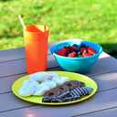 Youngever 18 Piece Plastic Kitchen Dinnerware Set, Plates, Dishes, Bowls, Cups, Service for 6 (Rainbow Colors)