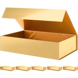 PACKHOME Mother's Day 6 Extra Large Gift Boxes 17.5x11.3x4.3 Inches, Sturdy Shirt Boxes with Magnetic Lids for Clothes and Large Gifts (Glossy Gold), 1 Count