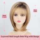 RENERSHOW Medium Length Bob Wigs for White Women Layered Blonde Highlight Straight Pixie Bob Wig with Bangs Heat Synthetic Natural Daily Party Wig 12inch Average Size Wig