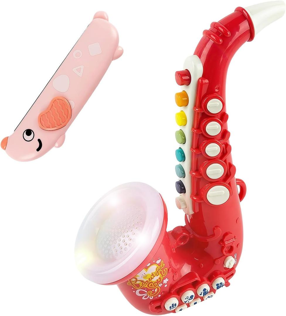 Toy Saxophone with Light & Sound, Toy Harmonica for Kids, Early Educational Toy Musical Instrument Toys for Toddlers Girls Boys Age 3+ (Red)