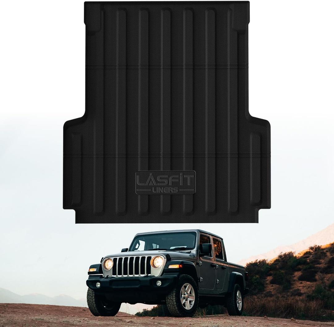 LASFIT 5FT Bed Mat for Jeep Gladiator JT 2025 2024 2023 2022 2021 2020 (60 inches), All Weather TPE Custom Fit Truck Bed Mat Truck Cargo Bed Liner, Black