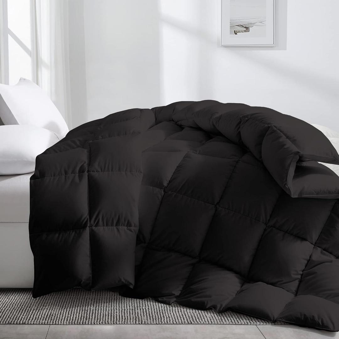 puredown Goose Feather Comforter Twin Size, All Season Duvet Insert, Ultra Soft 100% Cotton Shell, Hotel Collection Medium Warmth Feather Comforter (Black, 68x88)