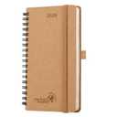 POPRUN 2026 Recycled Weekly Planner 12 Months Pocket Size (3.5'' x 6.5'') - Spiral Calendar Weekly and Monthly for Purse, with Italian Regenrated Leather, Pen Holder - Desert Brown