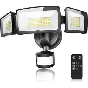100W LED Security Lights, 11000LM Hardwired Flood Lights with Remote Control, Motion Sensor Outdoor Lights, 3 Adjustable Heads, IP66 Waterproof, Dusk to Dawn Outdoor Lighting for Yard Garage