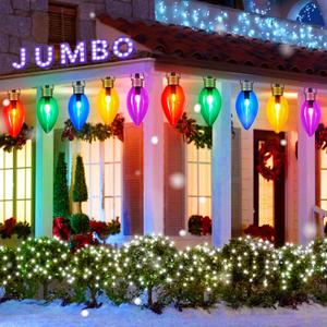 Super Jumbo 2 Pack Christmas & Pathway String Lights, Outdoor Xmas Decor - 11Ft 5 Jumbo LED Hanging Lights, Waterproof Lawn Decoration for Home Tree Roof Yard Garden, Multicolor