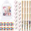 Soulchen 16 Sets Baseball Mini Bats Foam Balls Kit 3" Unfinished Wood Ball Bats 1.6" Foam Baseballs with Bags Watercolor Pigment Small Sports Party Favors for DIY Craft Dollhouse Accessories Decor