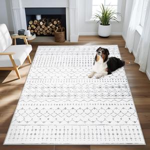 Area Rug 4x6 Geometric Rug: Washable Boho Moroccan Rugs Soft Farmhouse Rug, Modern Neutral Stain Resistant Indoor Floor Carpet for Livingroom Bedroom Dining Table Nursery(Geometric Grey, 4'X6')