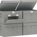 Storage Boxes with Flip Cover, Foldable Bin for Clothes, Cubes with Handles, Decorative Linen Baskets for Home, Bedroom, Closet, 13x9.1x7.9in, Grey, 4 Pack