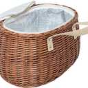 Wicker Insulated Picnic Basket, Natural Willow Hamper Empty Basket with Insulated Cooler Bag and Lid for Camping Outdoor Easter