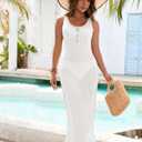 Bsubseach Women Swimsuit Cover Up Crochet Bathing Suit Coverup Sleeveless Bikini Swimwear Beach Dress (Small, White-1)