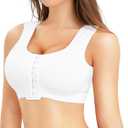 BRABIC Women Front Closure Post Surgery Compression Everyday Bras for Mastectomy Support with Adjustable Straps Wirefree (X-Small, White)