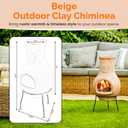 Outdoor Beige Clay Chiminea Outdoor Fireplace Sun Design Charcoal Burning Fire Pit with Sturdy Metal Stand, Barbecue, Cocktail Party, Family Gathering, Cozy Nights Fire Pit