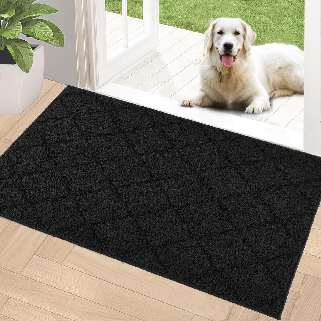 Timo Entryway Rug, Door Mats Indoor 32"x40" Absorbent Rubber Backing Non Slip Indoor Doormat, Machine Washable Resist Dirt Low Profile Front Door Mat, Front Door Rugs for Muddy Wet Shoes, Black (3'4" x 2'8" (Rectangular), Snowflake Black)