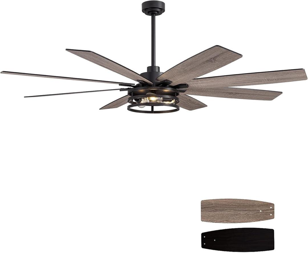 LuminFan 72 inch Large Ceiling Fans with Lights and Remote, Black Modern Ceiling Fan for Living Room, Patios, 6 Speed Reversible Quiet DC Motor, 8 Blades, Easy to Install