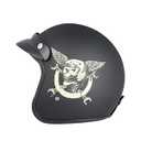  GJH 3/4 Open Face Motorcycle Helmet Matte Black Vintage Skull Design with Visor for Men Women Bobber Scooter ATV Cruiser DOT Approved Cool and Comfortable-181-L 