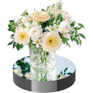 20 Pack Round Mirror Centerpieces for Tables, No Glass AcrylicCircle Mirror Table Centerpieces Mirror Tray Candle Plates for Wedding Table DecorationChristmas Home Decor (8inch)