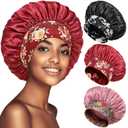 3 Pack Satin Bonnet Silk Hair Bonnet for Sleeping, Sleep Bonnets for Women Large Wide Soft Band Sleep Cap for Curly Hair Braids