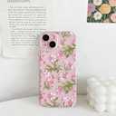 NITITOP Compatible with iPhone 13 Case Clear Cute Aesthetic Flower Floral Branch Pattern for Women Girls Full Camera Lens Soft TPU Slim Shockproof Protective Cover - Pink