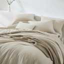 WRENSONGE Oversized Queen Comforter Set - 7 Pieces Light Oatmeal Bed in a Bag Queen with Sheets, 2 Pillow Shams, and 2 Pillowcases- Warm Bedding Sets Queen for All Season