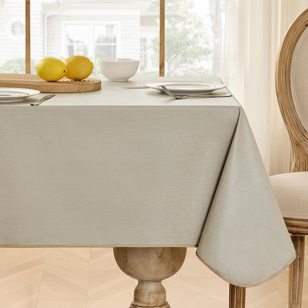 Softalker Vinyl Tablecloth Rectangle, Outdoor 100% Waterproof Oil Proof Plastic Edge Binding Table Cloth, Heavy Duty Thick Wipeable PVC Table Covers for Picnic Dining Party - 54 x 120 Inch, Sand