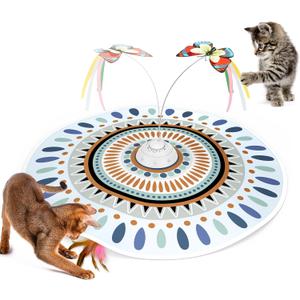 Potaroma Cat Toys Chargeable, 3in1 Hide and Seek for Kittens, Interactive Automatic Play, Fluttering Butterfly, Moving Wand Feather, Indoor Kitty Exercise 22.8 Inch Cover for All Breeds (Minimalistic Bohemian)