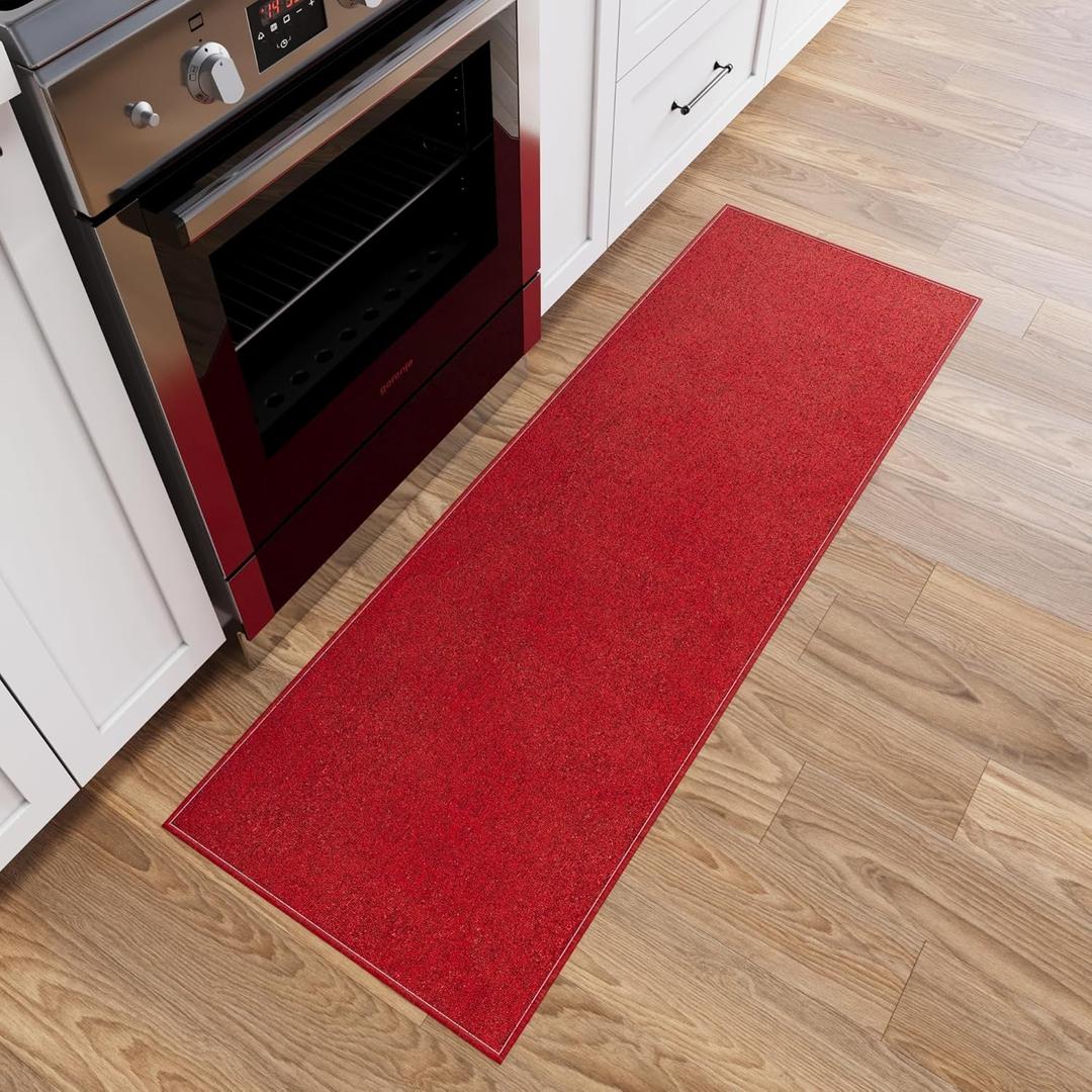 Ottomanson 20" x 59" Ultra-Thin Hallway Runner Rug - Durable Non-Slip Carpet for High-Traffic Areas - Fits Under Doors for Seamless Entry - Ideal for Kitchen, Entryway, Bedroom & Living Room, Red