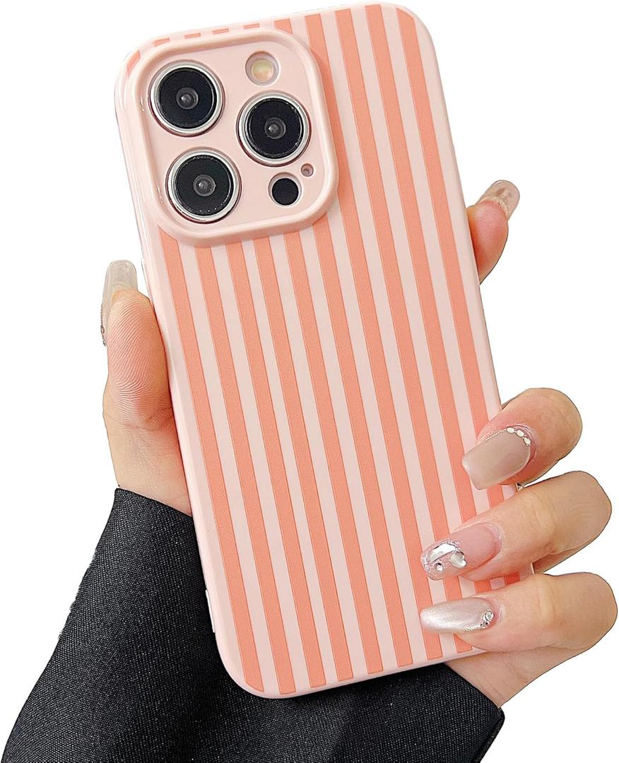 2 x Compatible with iPhone 14 Pro Case Cute Aesthetic Striped Phone Case for Girls Women,Soft Silicone Shockproof Protective Designed for iPhone 14 Pro Case -Pink
