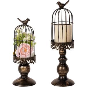 Birdcage Candle Holder, Vintage Candle Stick Holders, Wedding Candle Centerpieces for Tables, Iron Candlestick Holder Home Decor (Black-1)