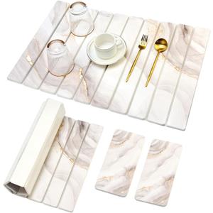 3 PCS Large Stone Drying Mat for Kitchen Counter Diatomaceous Earth Dish Quick Dry Stone Mats Dish Drying Pad White Marble Water Absorbing Diatomite Tray for Bathroom Sink Kitchen Accessories Dry Matt