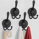 Suction Cup Hooks, Vacuum Power Heavy Duty Shower Hooks for Inside Shower, No Drill Towel Hooks for Bathroom Wall, Kitchen, Glass, Mirror, Tile to Hang Towels, Robes, Loofah, Black (4 Pack)