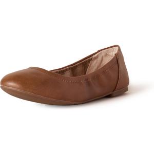 Amazon Essentials Women's Belice Comfortable Slip-On Ballet Flats Shoes (7.5, Chestnut Brown Faux Leather)