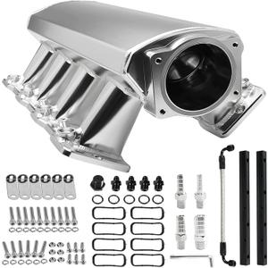 92mm Intake Manifold with Fuel Rails & Hardware Kit, Compatible with Chevy GM LS LS1 LS2 LS6 Engines 4.8L 5.3L 5.7L 6.0L High Flow Aluminum Sheet Metal (Silver)