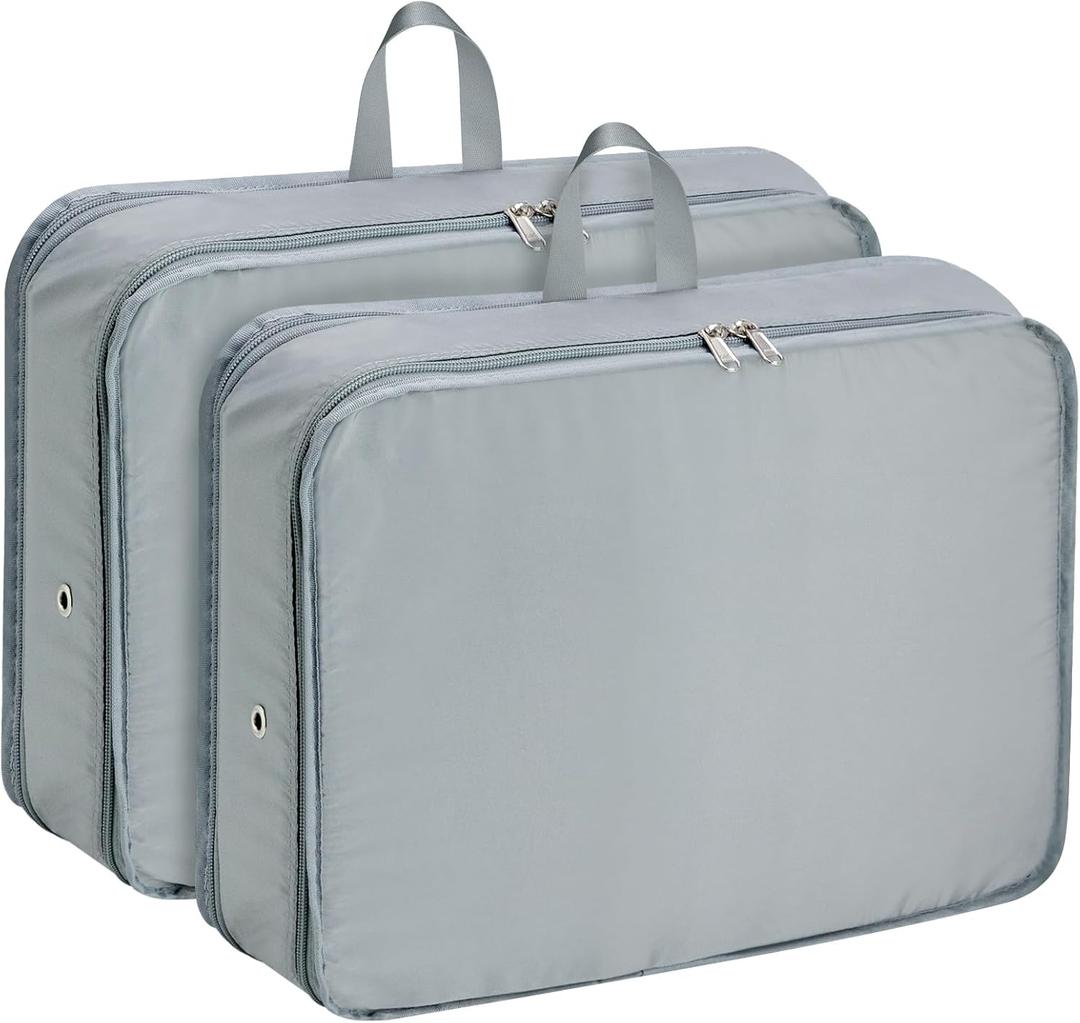 Extra Large Compression Packing Cubes for Travel Essentials, 2 Pack Expandable Travel Cubes for Packing Bags Suitcase Organizer, Grey (New Version-Grey)