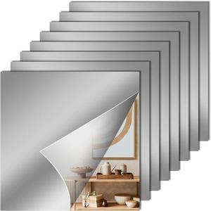4 x 8 Pcs Flexible Mirror Reflective StickersNon Glass Safety Reflective Mirror, 12 x 12 in Self Adhesive Square Cuttable Acrylic Film Mirror for DIY Craft Home Wall Decoration